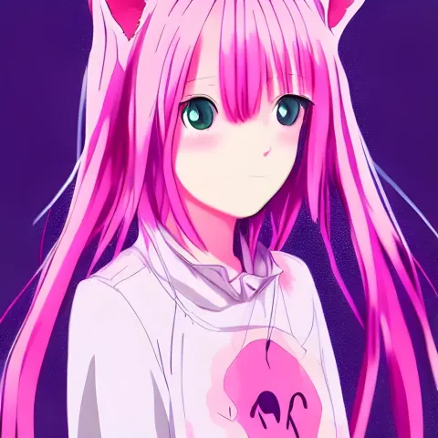 Anime Cat Girl With Pink Hair