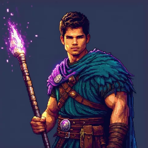 Taylor Lautner as a Pixel Barbarian Mage