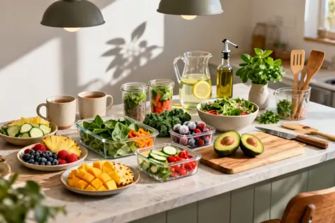Detox Meal Prep On Kitchen Island