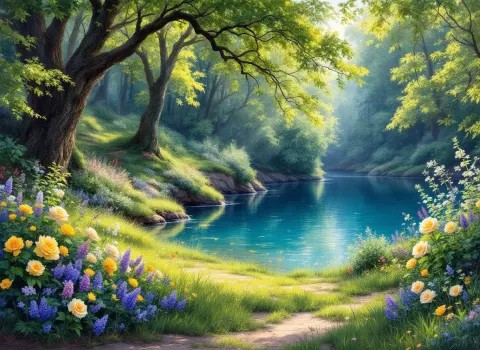 Blue Lake In A Chestnut Forest