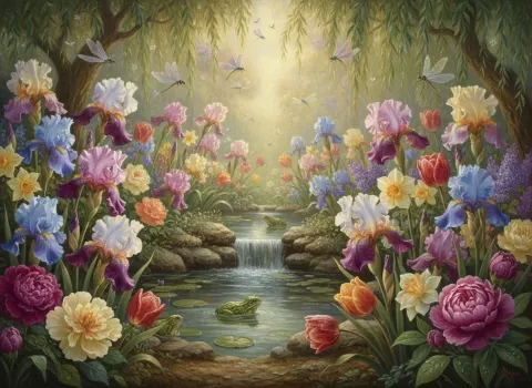 Pond Garden With Dragonflies