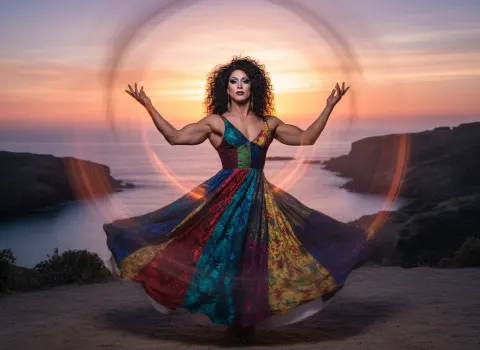 Drag Queen Dancing At Sunrise
