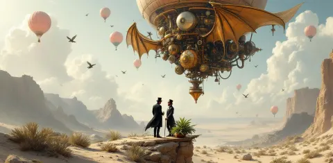 Steampunk Airship Over White Desert