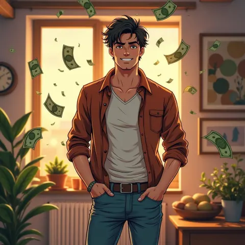 Charismatic Manga Man Showered in Floating Money