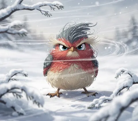 Angry Little Bird In A Snowstorm