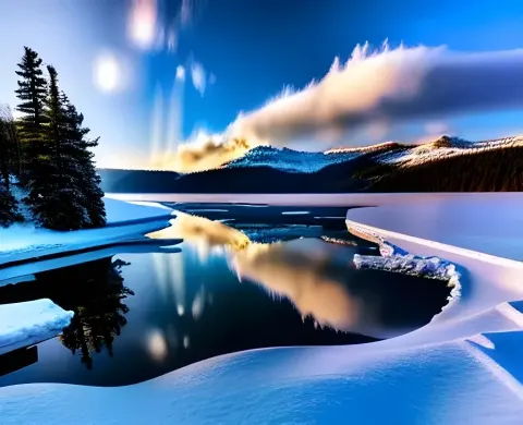 Frozen Lake In A Winter Forest
