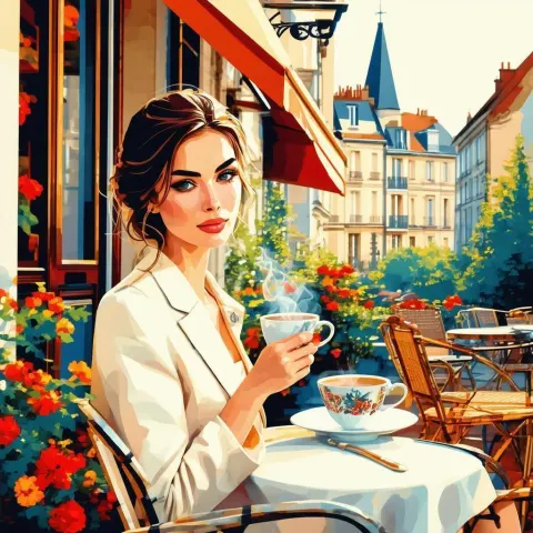 Cutout Woman Savoring Coffee in French Streets