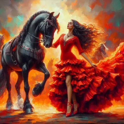 Flamenco Dancer With Magnificent Stallion