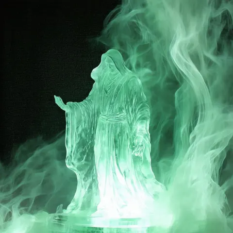 Spectral Glass Figure in Grainy Green Glow