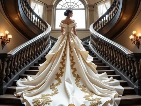 Bride Ascending A Grand Staircase