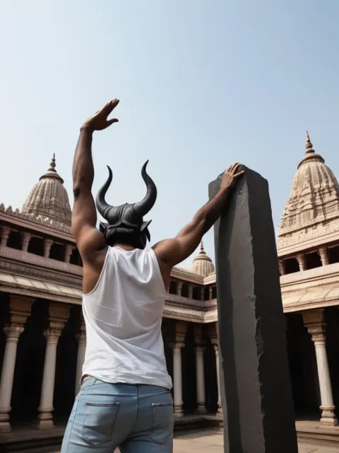 Visitor In A Hindu Temple Courtyard