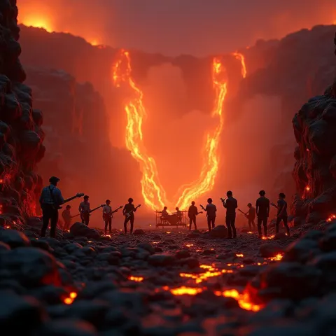 Rock Concert Raging Beside Erupting Lava