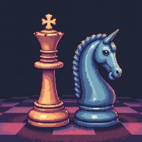 Pixel Chess Queen Beside Her Knight