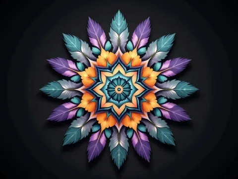 Feathered Mandala On Black