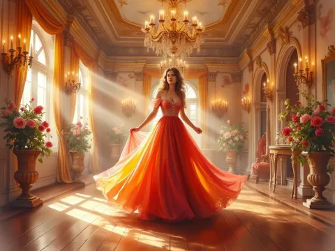 Woman In Crimson Baroque Gown