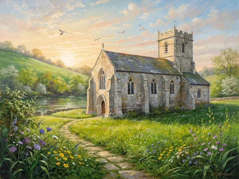 Old Norman Church In Spring