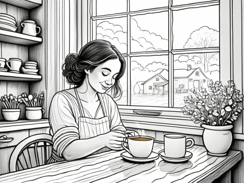 Mother With Coffee In The Kitchen