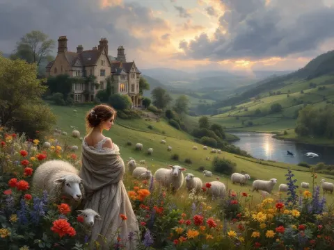 English Mansion And Cottage Garden