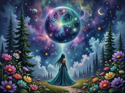 Woman With Turquoise Hair On A Path