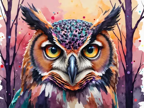 Surreal Owl Face Portrait