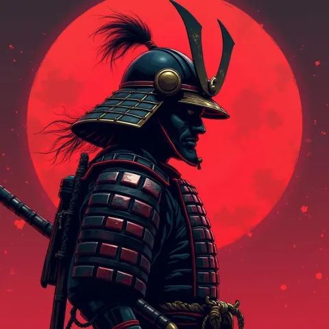 1875 Samurai in Red and White Neon