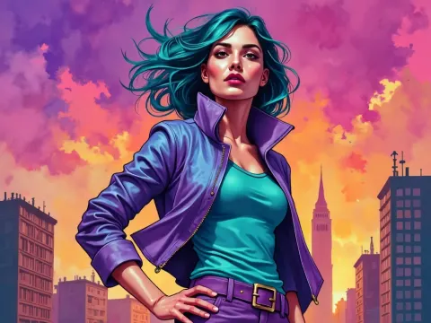 Comic Woman With Teal Hair