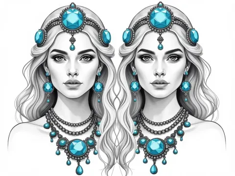 Twin Women With Gemstone Headpieces