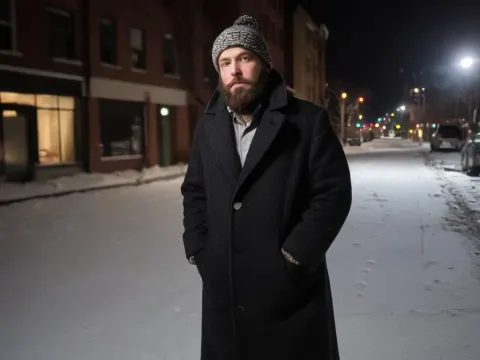Bearded Man In A Snowy City