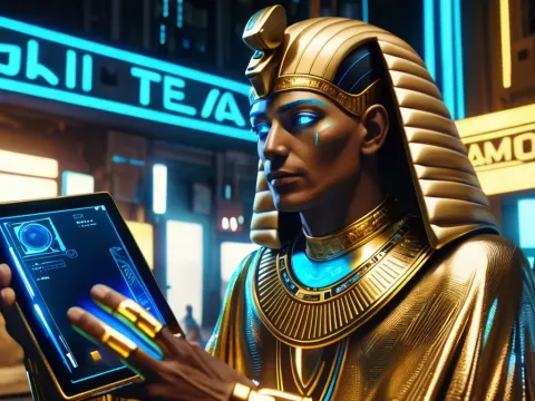 Futuristic Pharaoh In Cyber Cairo
