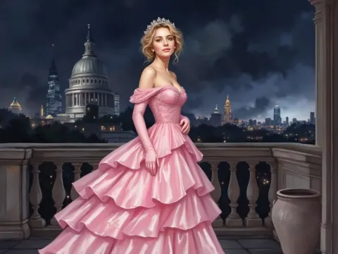 Woman In Pink Gown At Night