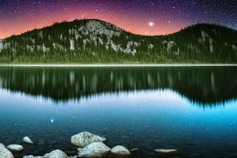 Silent Mountain Lake At Night