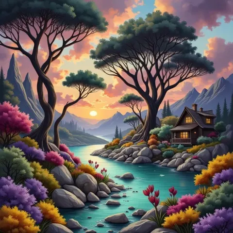 Turquoise River In Fantasy Terrain