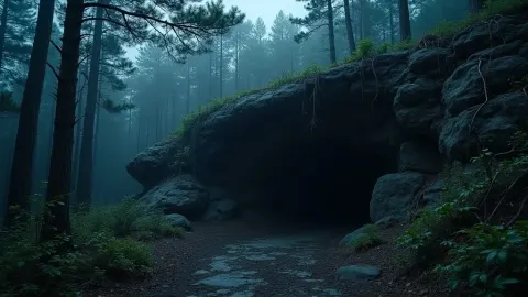 Eerie Cave In A Haunted Forest