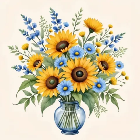 Sunflower Bouquet In A Glass Vase