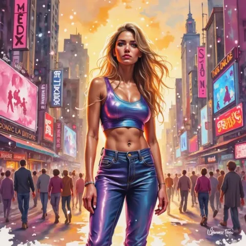 Woman In Metallic Neon Outfit