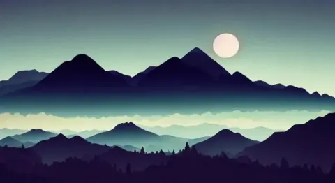 Layered Mountains And Full Moon