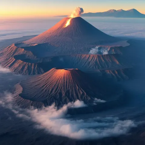 Volcanic Planet Sunrise Wrapped in Smooth Fog