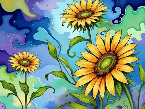 Abstract Swirling Sunflowers