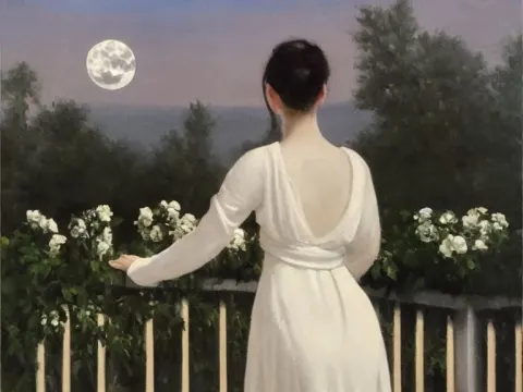 Woman Praying To The Moon