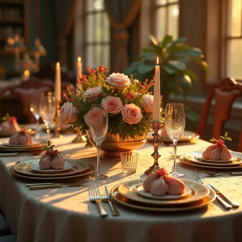 Luxurious 3D Dinner Table at Golden Hour