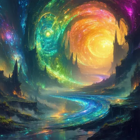 Enchanted Cosmic Realm of Runes and Nebulae