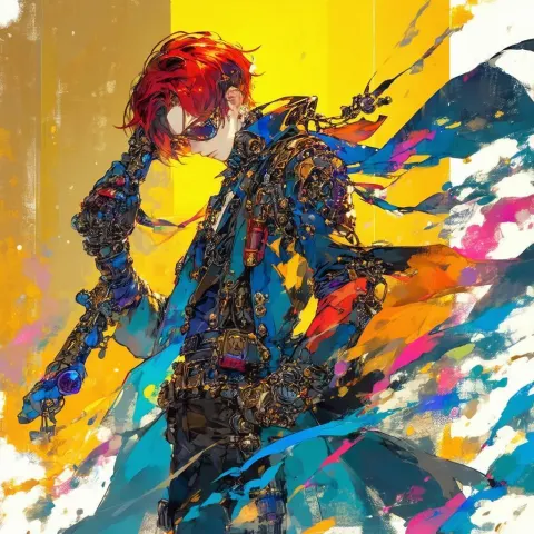 Red Haired Steampunk Hero in Ghibli Style