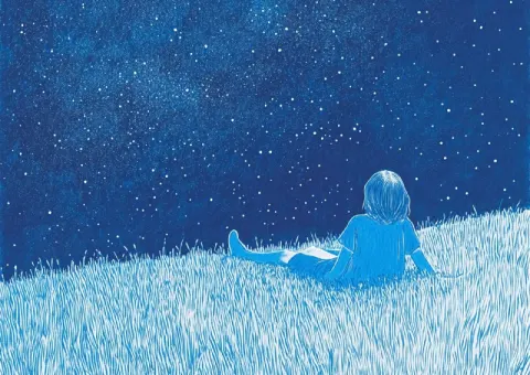 Girl lying on soft grass stargazing