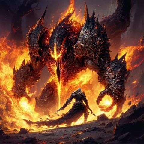 Monstrous Armored Foe in Radiant Fantasy Steel