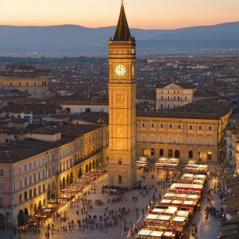 Renaissance Clock Tower Bathed in Golden Dusk