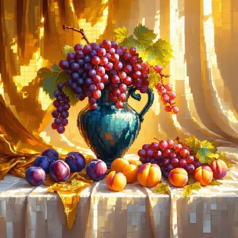 Pixel Fruit Vase on Golden Silk Cloth
