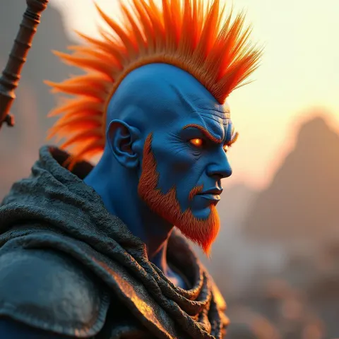 Mohawked Warrior in Blue and Orange Glow