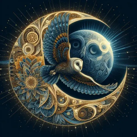 Digital Art Of Owl Soaring To Moon