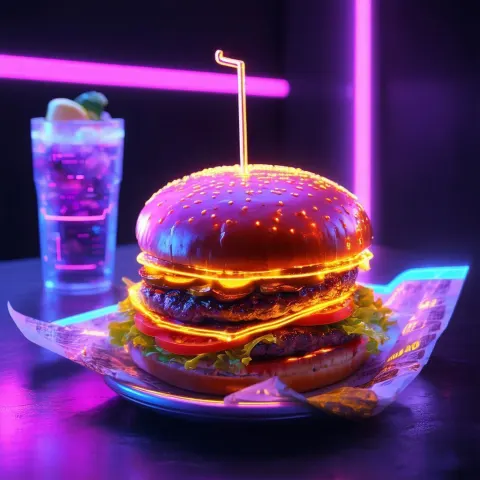 Neonpunk Burger Feast in Purple Shadow