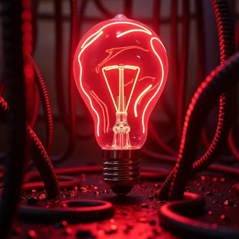 Neon Red Liquid Bulb Amid Cyber Cables